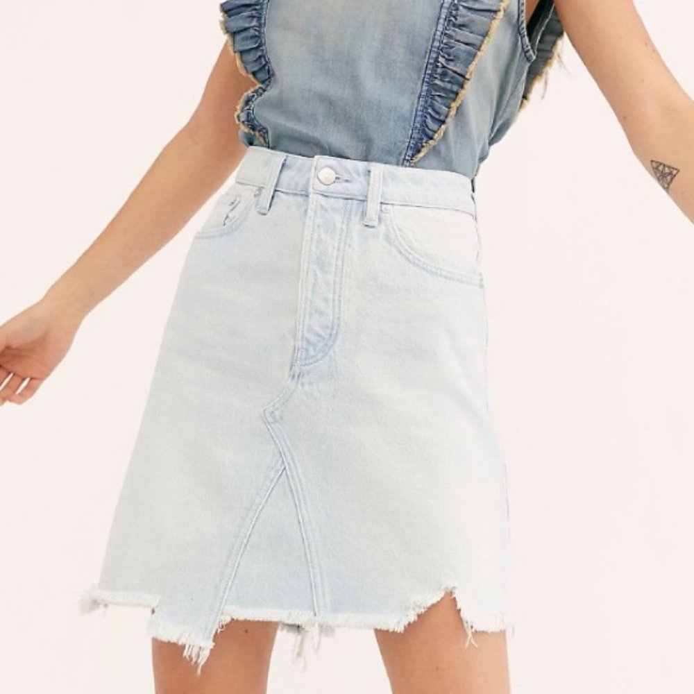Free People Going Rouge Jean Skirt